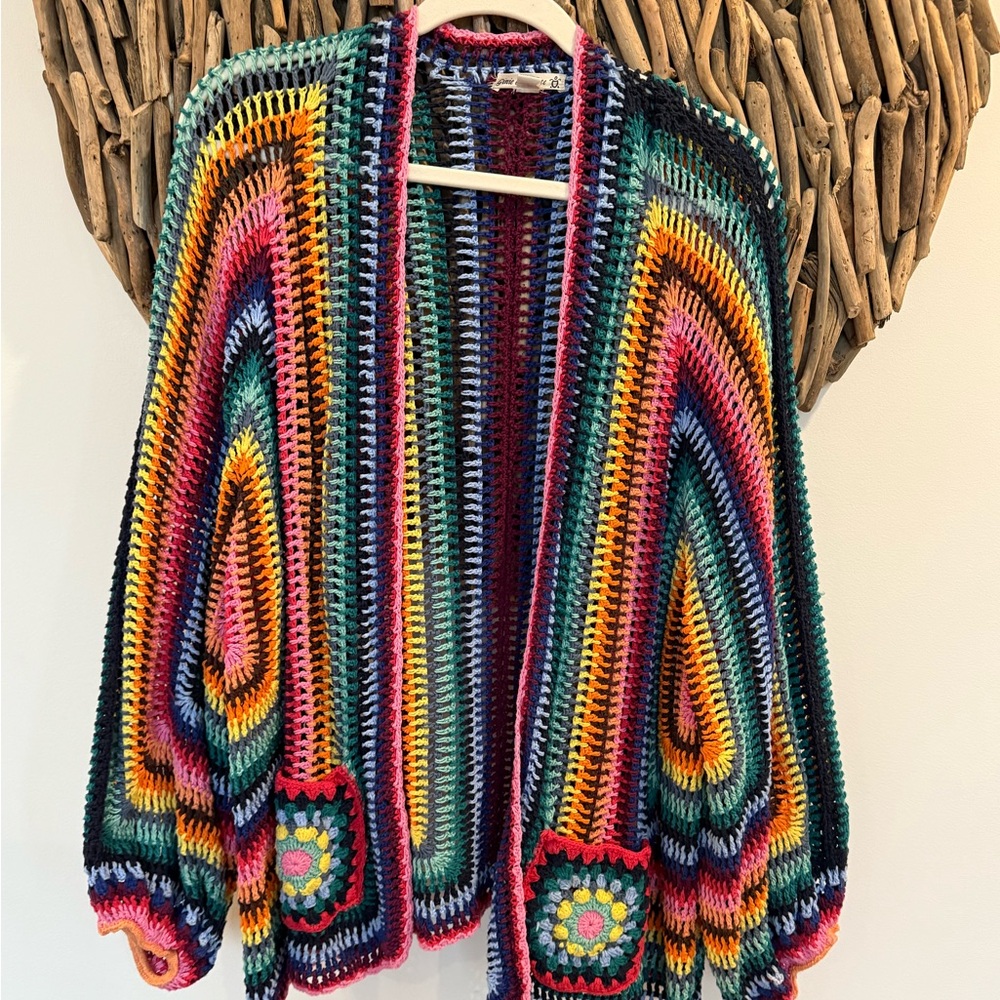 Ginie Et Lolotte Multicolor Crochet Open-Front Sweater ONE OF A KIND